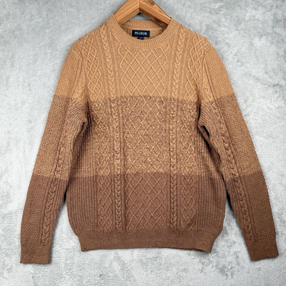 Jos. A. Bank Ombre Crewneck Sweater Mens M Brown Knit Tailored Fit Old Money Dad